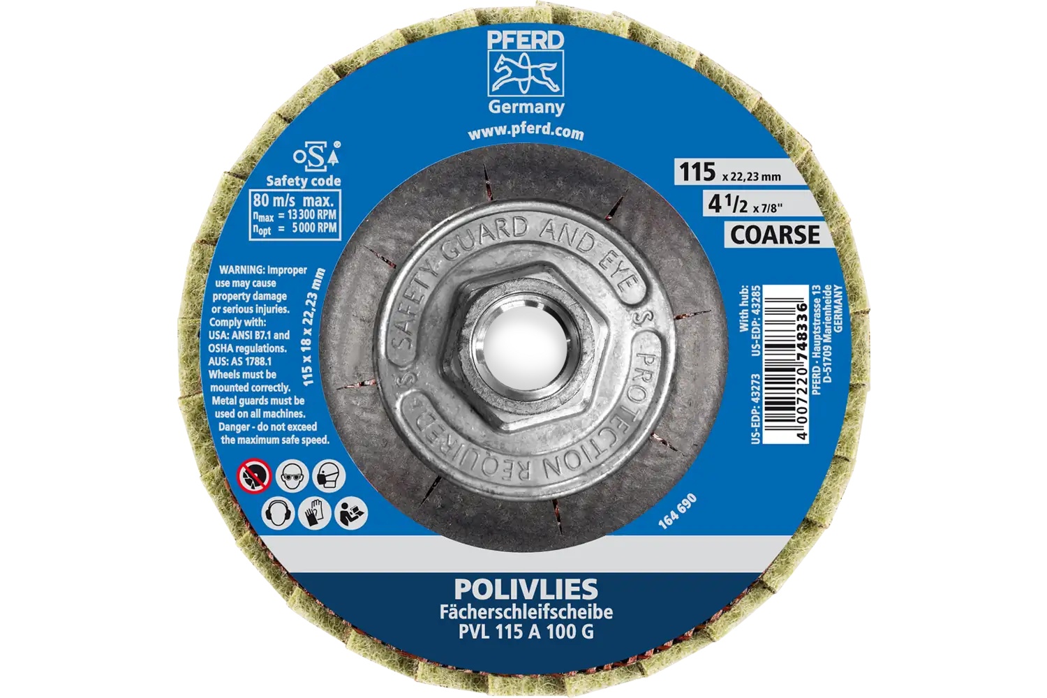 Picture of Pferd Polivlies® Non-Woven Flap Disc, 4-1/2" x 5/8-11, 100 Grit, Coarse, Aluminum oxide